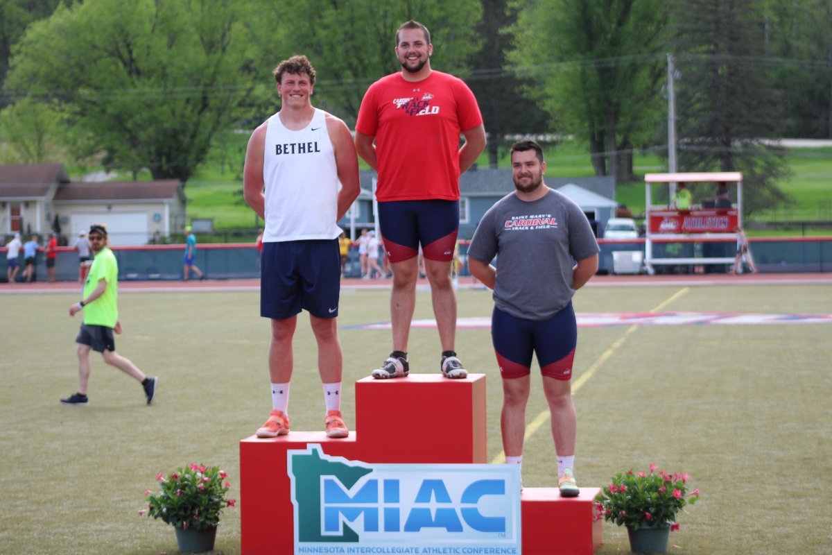 SMUMNAthletics's tweet photo. T&amp;F - Nothing like a pair of Cardinals on the hammer podium!! Congrats to @SMUMNCCTF's Sean Curran (1st) and Frankie Bakalars (3rd)!! https://t.co/dprAzwFkeG