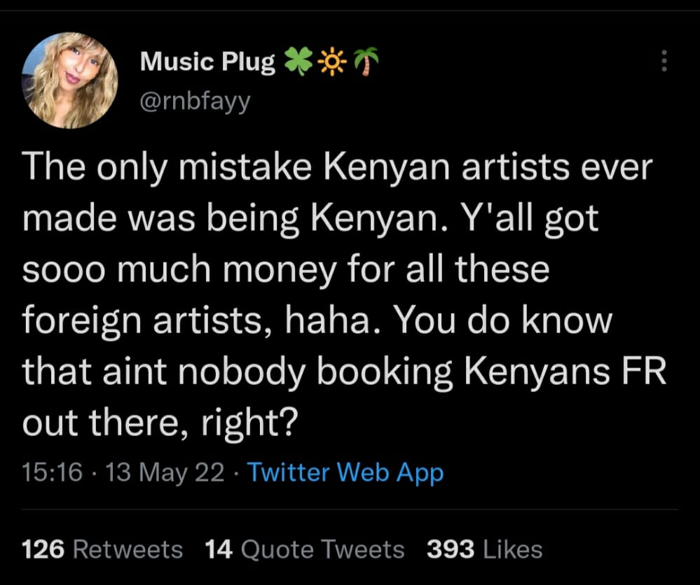 Hottchic2016's tweet photo. Meanwhile Kenyans wanna book &amp; pay u with Exposure!Kenyan musicians never gets heard coz Kenyans ain't for Kenyans.PERIODT! But check Your Timeline Everyone is excited and tagging @burnaboygram For sampling @tonibraxton .AIN'T NOBODY BLOCKING KENYANS BUT KENYANS  #Supportyourown https://t.co/jUdWJwLzgX