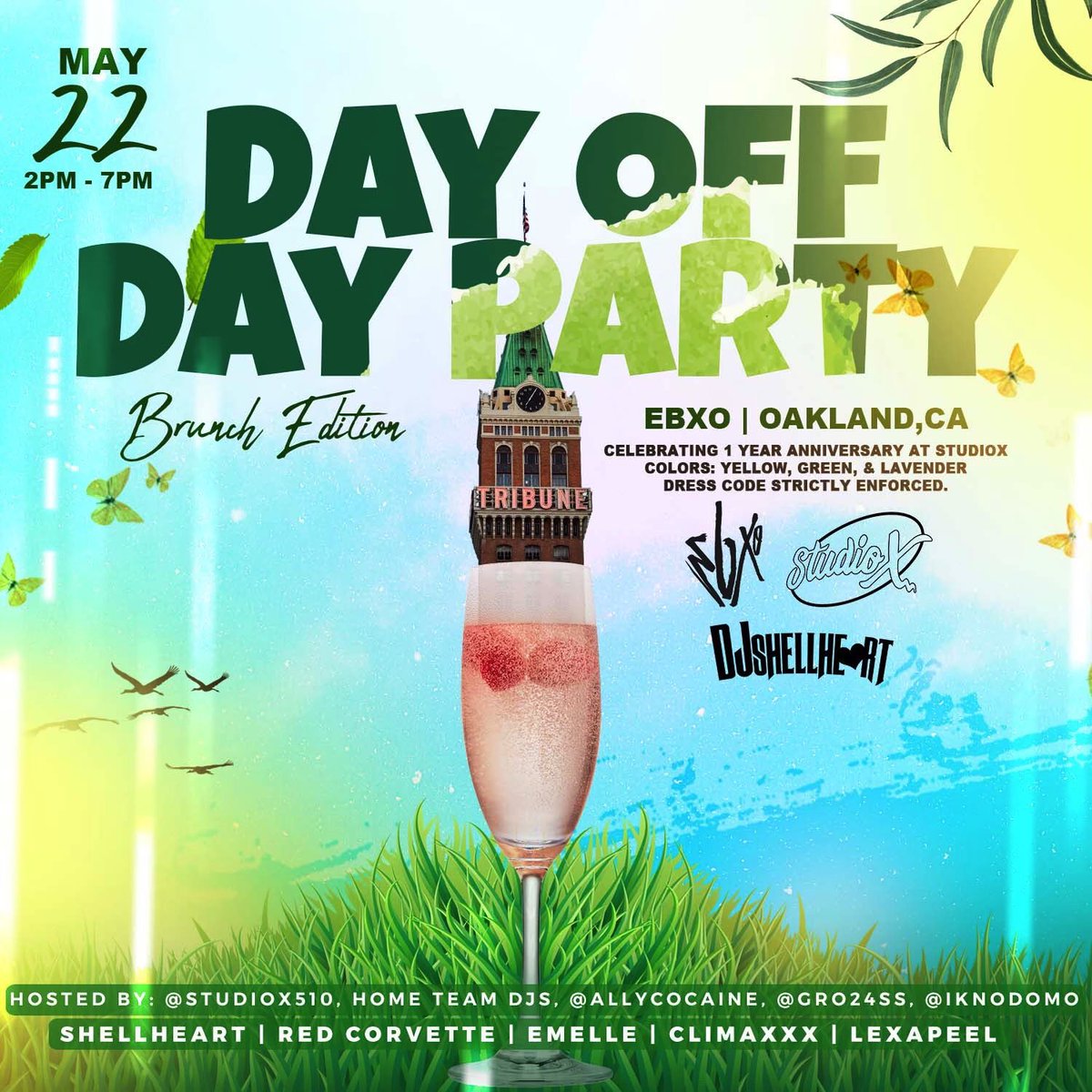 I’m rocking with a all FEMALE DJ LINE UP
<a href="/DJRedCorvette/">#Cheapchampagnemami</a> @sayemelle <a href="/climax3xmusic/">FREE PALESTINE 🇵🇸</a> 
<a href="/Djlexapeel/">IG: Djlexapeel</a> 

Hosted by <a href="/studiox510/">Studio X Recording</a> <a href="/ally_cocaine/">Miss Coca ❄️</a> #Sloane <a href="/ikno_domo/">iKnoDomo</a> &amp; My Brothers Home Town Djs

Please Wear Lavender, Green, or Yellow 
(If you can if you cant no worries)
              💚💛💜