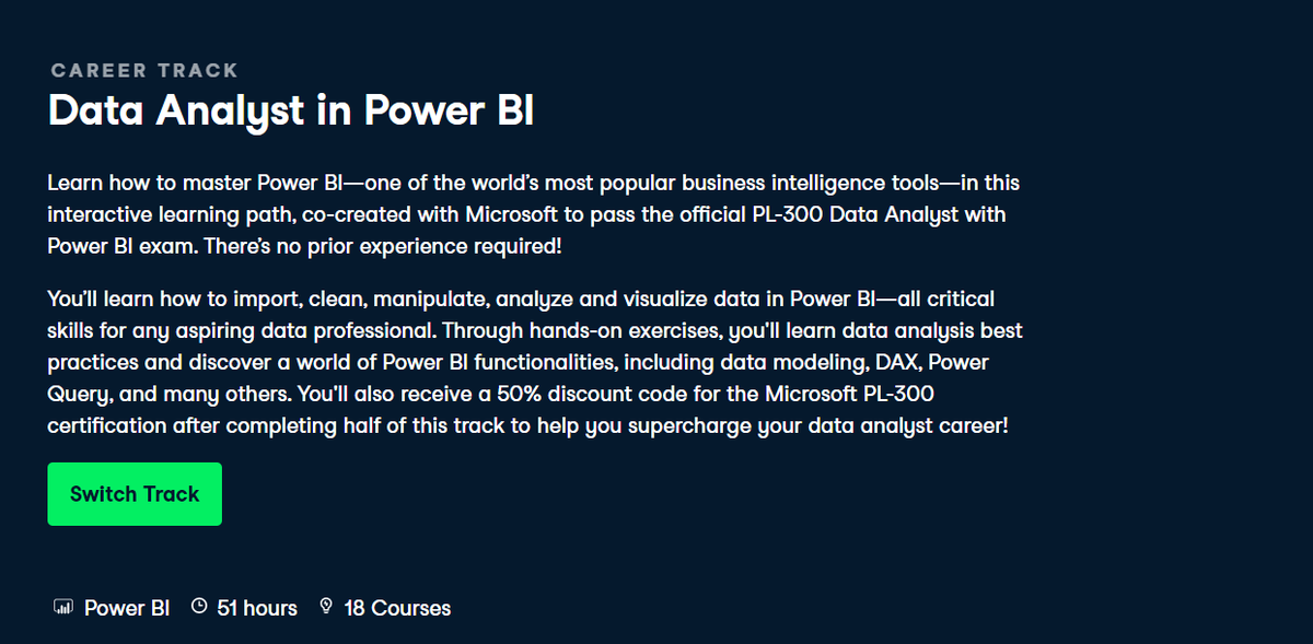 I'm starting round 2 of #66daysofdata today.
The first 15 days will be dedicated to Data Analysis with PowerBi. I will be studying with a track from <a href="/DataCamp/">DataCamp</a> 
The course was made possible by <a href="/Ingressive4Good/">Ingressive for Good</a>