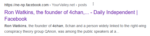 Lynette30067504's tweet photo. @Jon_Lewis27 Wasn't there a previous shooting connected to 4chan? I'll have to dig around.

Ron Watkins, running for Congress, founder of 4chan, mixed up in the #fraudits. Dad has a crazy backstory. https://t.co/vQsqUvZxzl