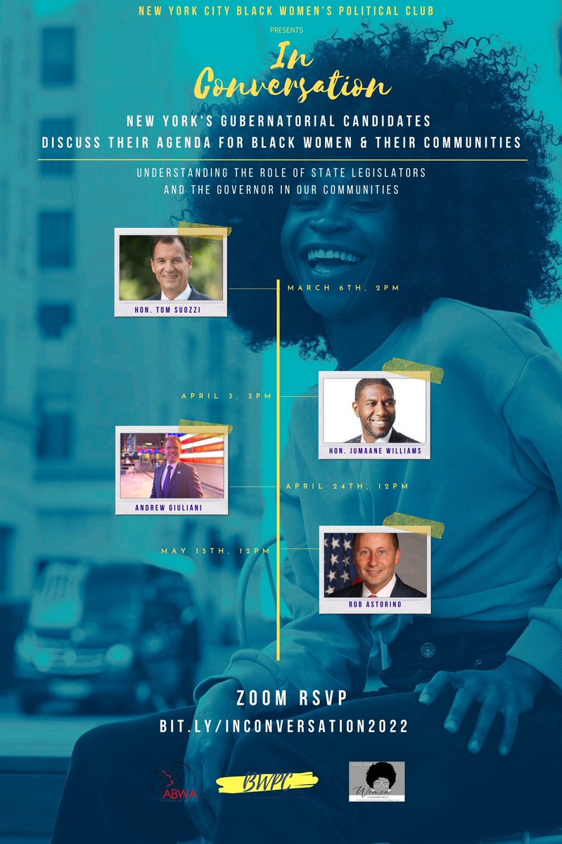 NYCBWPC's tweet photo. We are sitting down with EVERYONE running for #governor in NY with our In Conversation Series, & will delve into their priorities for #BlackWomen & our communities.
We will be joined tomorrow by @RobAstorino @ 12.
RSVP Here:
https://t.co/ctvNLmGZlN
#gubernatorialcandidAte https://t.co/4RJAFJDUr6