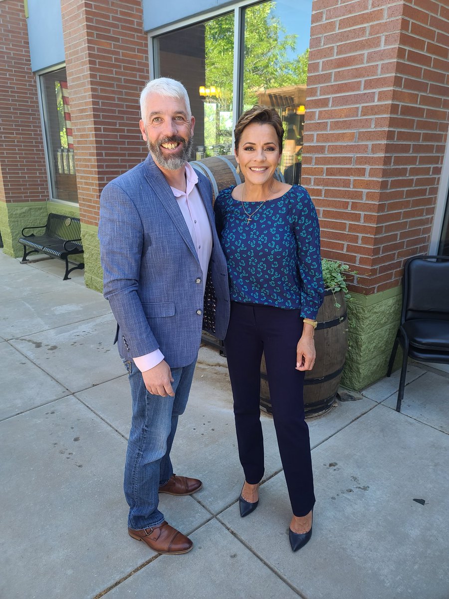 KPalguta's tweet photo. Great talk with @KariLake and her husband today in @PrescottVly at Rafter 11 in the Entertainment District.  I'm fully confident Kari Lake will represent ALL of Arizona and not just the great state of Maricopa when elected Governor. https://t.co/z8rTPtLUGN