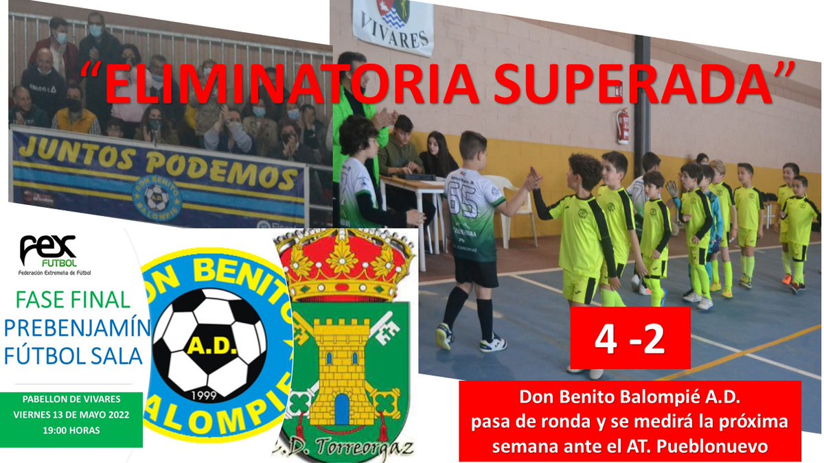 ESCUELA DE FÚTBOL.
PREBENJAMINES.
La localidad de Vivares acogía el pasado viernes 13 de mayo, la 1ª eliminatoria del Campeonato de Extremadura de Prebenjamines.🥅 Nervios y emoción, donde el equipo calabazón tuvo mayor acierto y se alzó con la victoria.⚽️⚽️⚽️⚽️