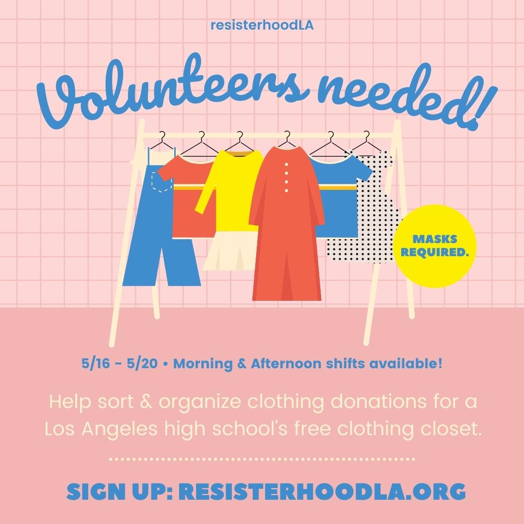 We are in need of more volunteers for next week! Please help us spread the word - we’ve got lots of donations to sort ❤️ resisterhoodLA.org