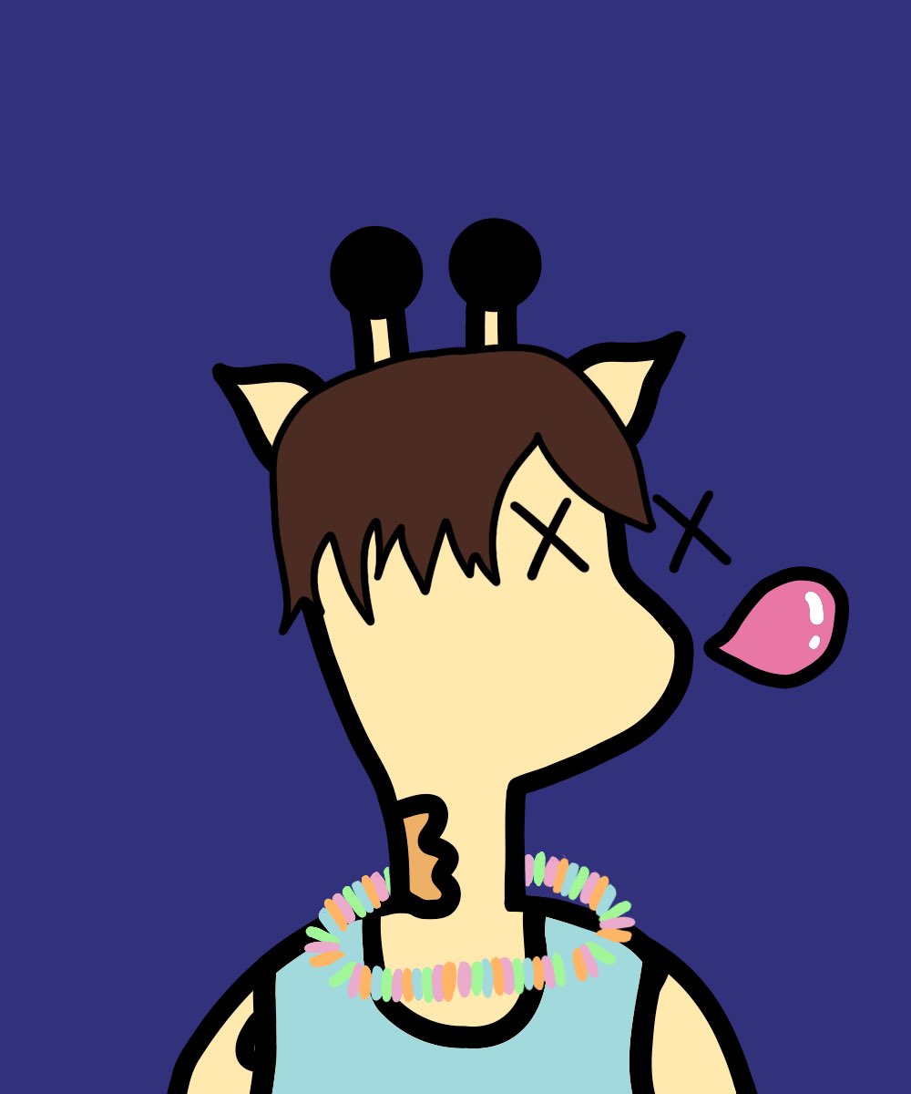 RadRaffe's tweet image. He’s a sugar addict. Blowing a bubble and candy necklace 🍭 I call him a Sugar Raffe 🍫🦒

#NFT #NFTCommunity #Art #cryptocurrency #azuki #BAYC #SOL #MagicEden #Radraffe