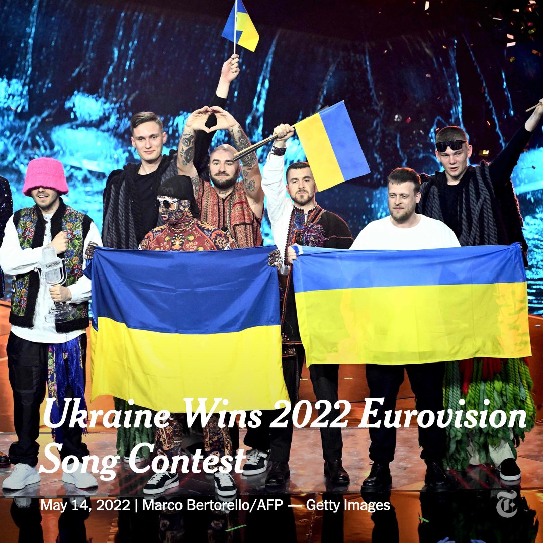 nytimes's tweet photo. The Ukrainian rap and folk band Kalush Orchestra won the Eurovision Song Contest on Saturday, as European viewers and juries delivered a symbolic, pop culture endorsement of solidarity behind Ukraine in its defense against Russia’s invasion.

https://t.co/BLrjbrszJ5 https://t.co/l2NkatfXmw