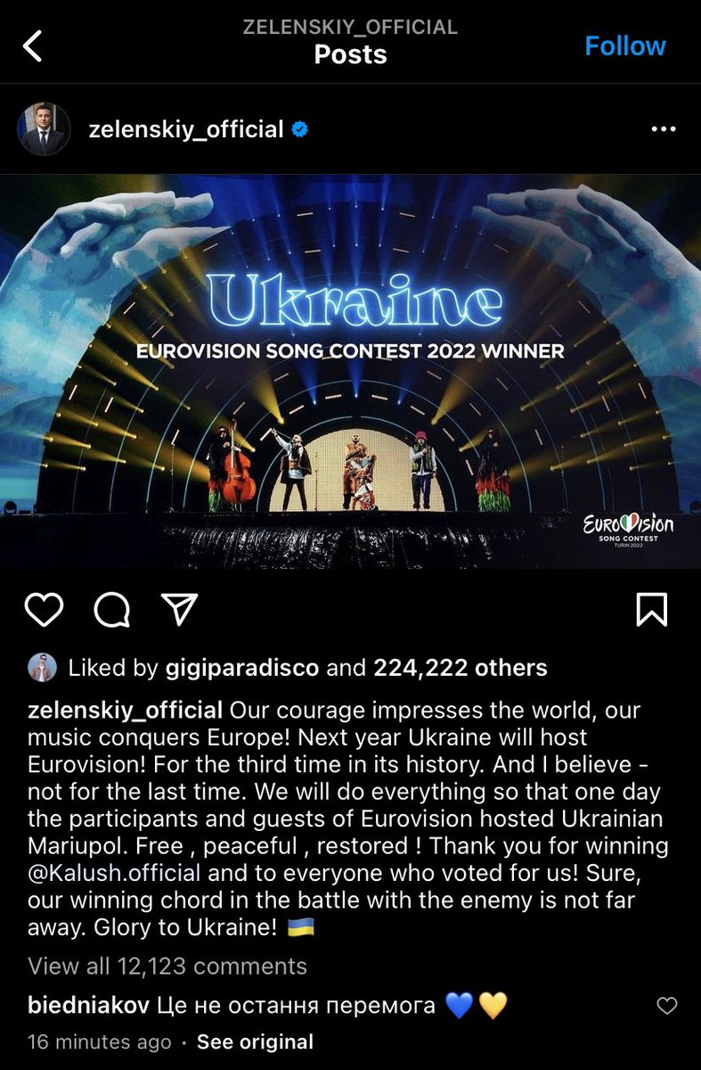 JavierRomualdo's tweet photo. Zelenski promete que Ucrania acogerá #Eurovision el año que viene y hará “todo lo posible” para que se celebre en Mariupol. https://t.co/X2lsNJSP1e