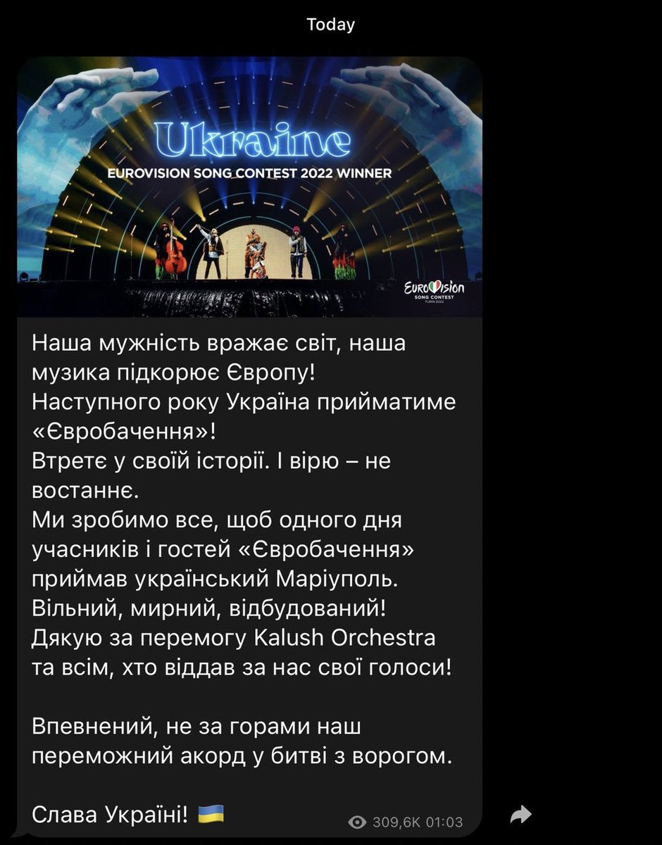 Zelenski promete que Ucrania acogerá #Eurovision el año que viene y hará “todo lo posible” para que se celebre en Mariupol.