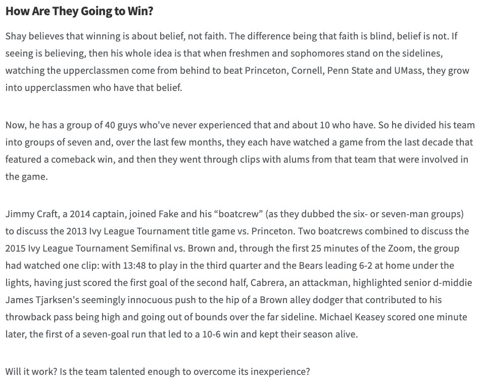 TerenceFoy's tweet image. You don't win because you're good. You win because you're good at winning.

The story for @YaleLacrosse this year was whether the young guys could learn how to win. The lessons of the regular season are being tested in Round One.