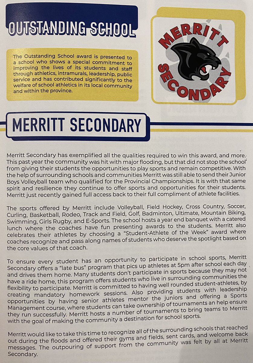 I wasn’t supposed to say anything prior to last night. Oops! It’s official now, <a href="/MSSpanthers/">Merritt Secondary</a> is the <a href="/BCSchoolSports/">BC School Sports</a> Outstanding Sports School of the year! Congrats to <a href="/GrahamGrizzlies/">GWGraham</a> for being our co-winner. What an amazing evening! <a href="/sd58connect/">School District 58</a> <a href="/Q101Merritt/">Q101 FM - Merritt</a> <a href="/MerrittHerald/">The Merritt Herald</a>