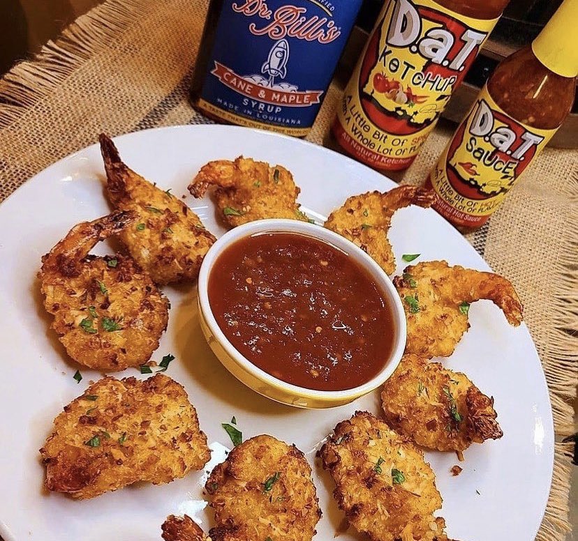 Coconut Shrimp &amp; Sweet Chili Sauce made with @datsaucela and Dr. Bill’s Syrup, combined with a little D.a.T. KeTcHuP! Made by Austin's @jwsbackyardbarbecue. We are going to have to try this ourselves! 😋