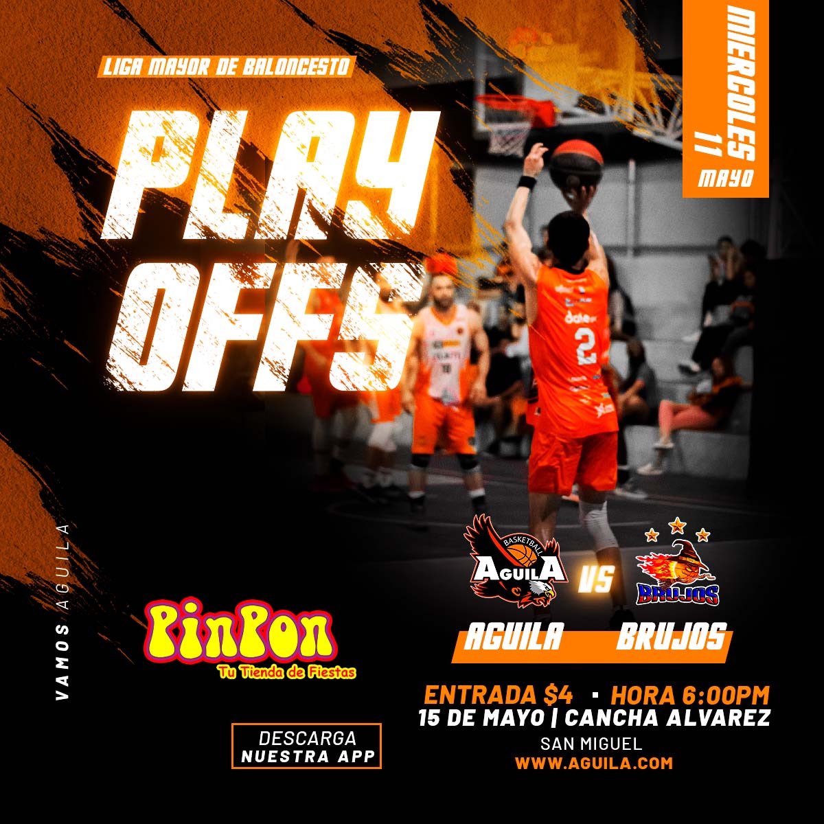 MAÑANA JUGAMOS🏀🏀😃

Águila 🆚 ADM Brujos de Izalco
🗓: domingo 15 de Mayo.
🏟: Cancha Alvarez  
⌚️: 6:00pm (👀La hora )
🏷: $4.00 (Niños no pagan entrada).

RECUERDA:
Quien Muestre la APP de Aguila BKB en la Entrada se estará Cobrando $3.00

#SomosAguilaBKB