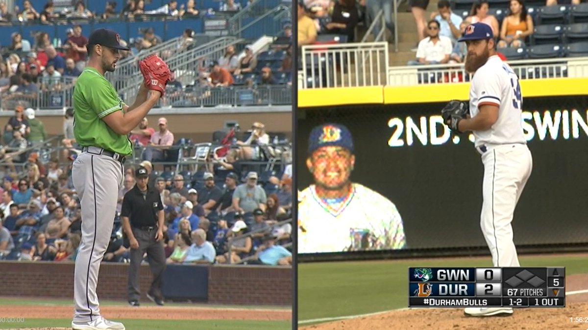 Durham Bulls (@durhambulls) on Twitter photo Pretty cool:
<a href="/kylemuller19/">Kyle Muller</a> pitching while his brother <a href="/C_Muller21/">Chris Muller</a> warms up in the bullpen for us Pretty cool:
<a href="/kylemuller19/">Kyle Muller</a> pitching while his brother <a href="/C_Muller21/">Chris Muller</a> warms up in the bullpen for us