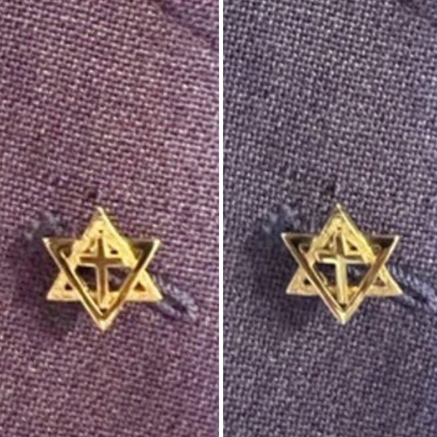 This is a Vintage Gold-Tone Lapel Pin with a Star of David and a Cross. Available at etsy.com/shop/riversofb… Follow Rivers of Blessings Jewelry and Gifts on Instagram and Twitter!