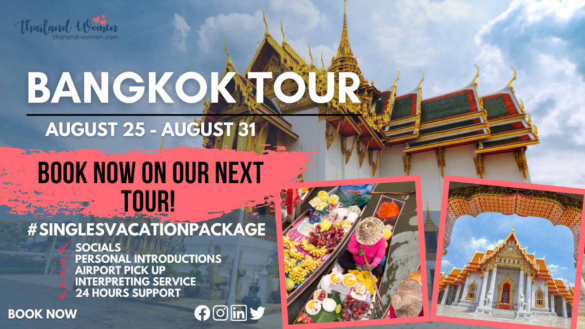 thailandwomen1's tweet photo. We are excited to see you all on our Thailand Singles Tour!
Check out our available schedules now for limited slots only! https://t.co/tPTtQOp3JM
#BookNow #TravelandTour #MatchmakingAgency https://t.co/O7k1Yl0Lmw