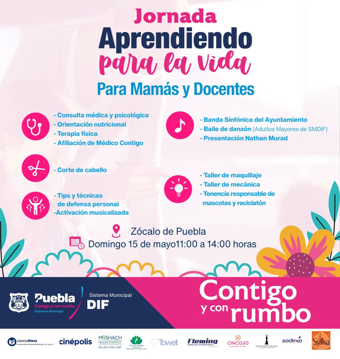 DifPueCapital's tweet photo. Recuerda que mañana es la Jornada Aprendiendo para la Vida con servicios, actividades, talleres y presentaciones gratuitas para celebrar a las mamás y docentes poblanos. 

Te esperamos en el Zócalo de #Puebla de 11:00 a 14:00 horas. 
¡Asiste con toda tu familia! https://t.co/rQLsSufpaq