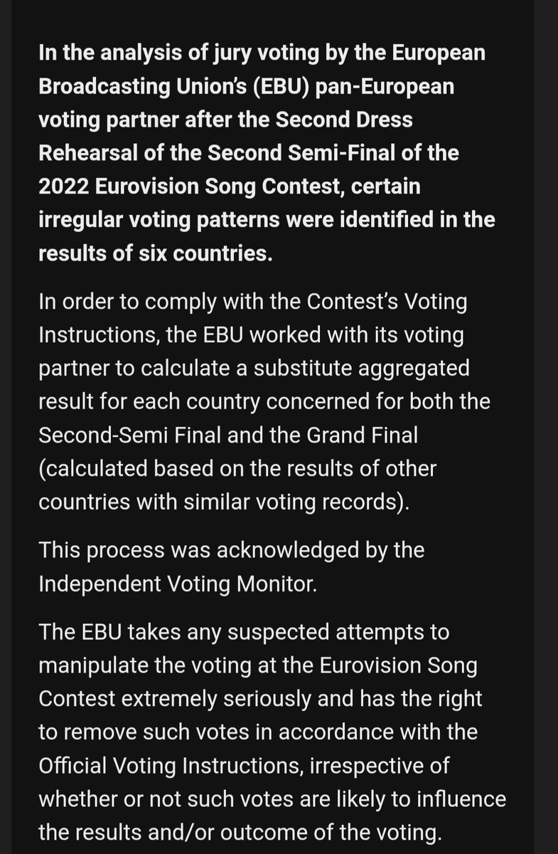 🎶Stanowisko <a href="/EBU/">eugenio orsi</a> ws. nieprawidłowości w głosowaniu jurorskim #Eurowizja #Eurovision
🇵🇱Polska miała znaleźć się w gronie państw, wśród których wykryto nieprawidłowości, co miało spowodować odrzucenie głosów polskiej komisji jurorskiej‼️