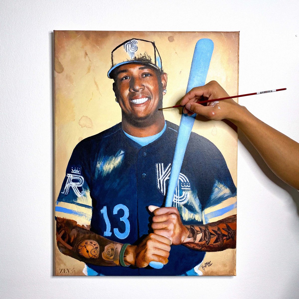 What’s up Twitter Fam! Sorry I’ve been MIA.. still doing what I love. Here’s my latest painting of <a href="/SalvadorPerez15/">Salvador Perez</a> 🥶 18 x 24 🎨 <a href="/Royals/">Kansas City Royals</a>