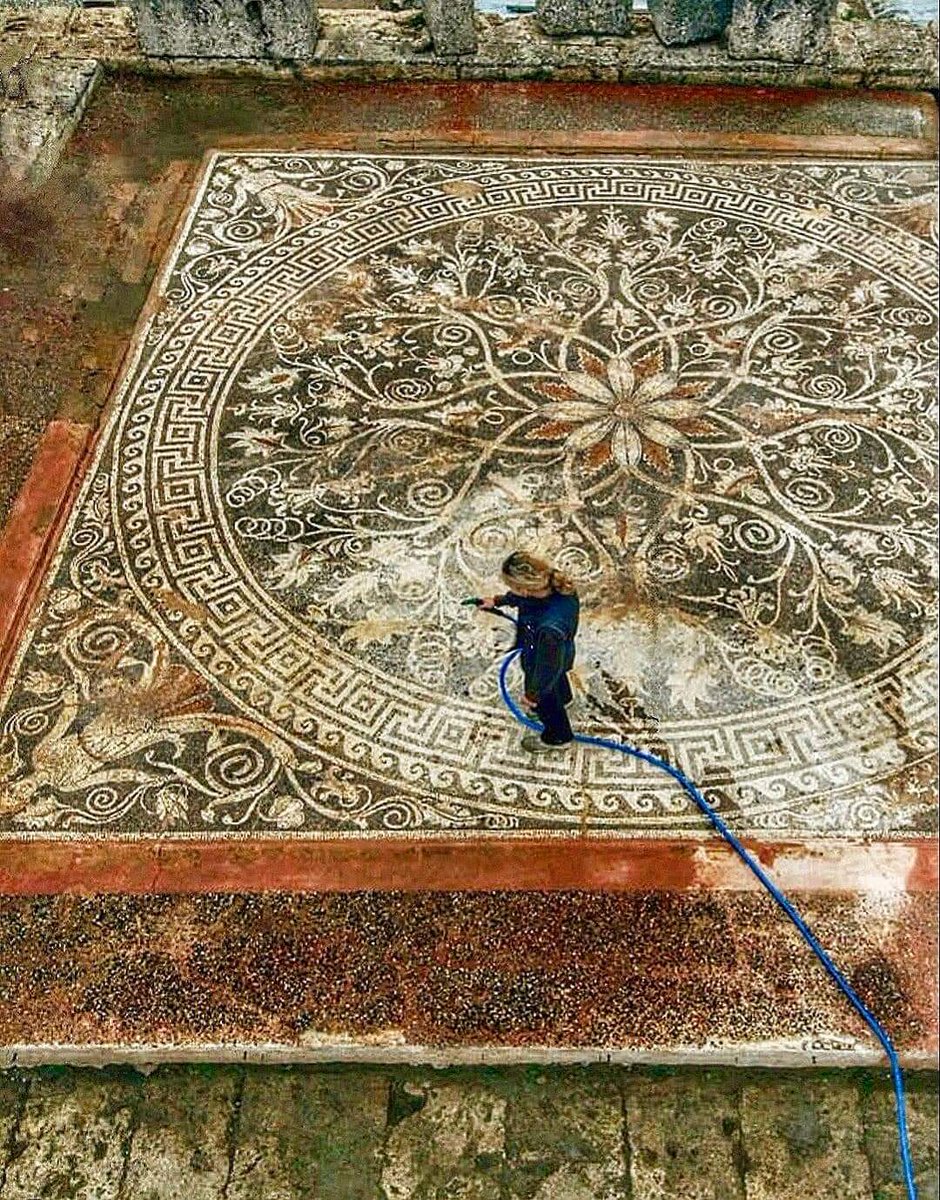 One of biggest hellenistic mosaics ever found. Highly elaborate, meant to show power of Kingdom of Macedonia in ancient Greece. It is found in Palace of Aigai (capital of kingdom of Lower Macedonia), considered second most important structure of classical Greece after Parthenon.