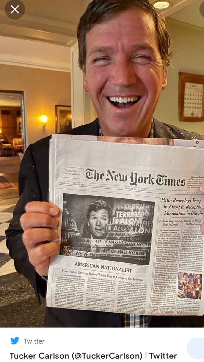 Will Tucker Carlson denounce the racist Great Replacement theory that he has exploited to enrich himself? If evidence shows Payton Gendron-charged in Buffalo supermarket mass killing - inspired by this hateful racist myth then this is his legacy. Remember Tucker Carlson this way.