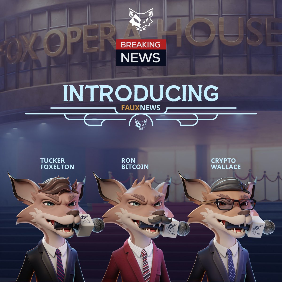 It’s been an exciting week introducing our three #FauxNews Anchors. They’ll be on the hunt to share stories that matter the most to each of them! 

Check our feed for their top stories this week! And tune in next week for more! #RonBitcoin #CryptoWallace #TuckerFoxelton