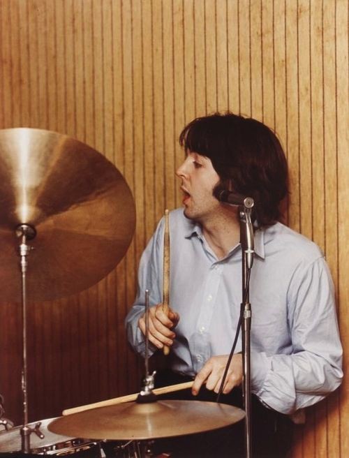 Paul McCartney playing drums in 1969 <3