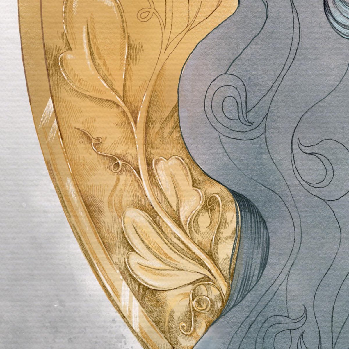 InkedApril's tweet photo. Creating a golden medallion in the background. This detail is definitely going to take time. But I’m loving it! ❤️🤗 #artist #artistsontwitter #illustration #inkedapril #adobefresco #artdeco #fantasyart https://t.co/NSID3YmujE