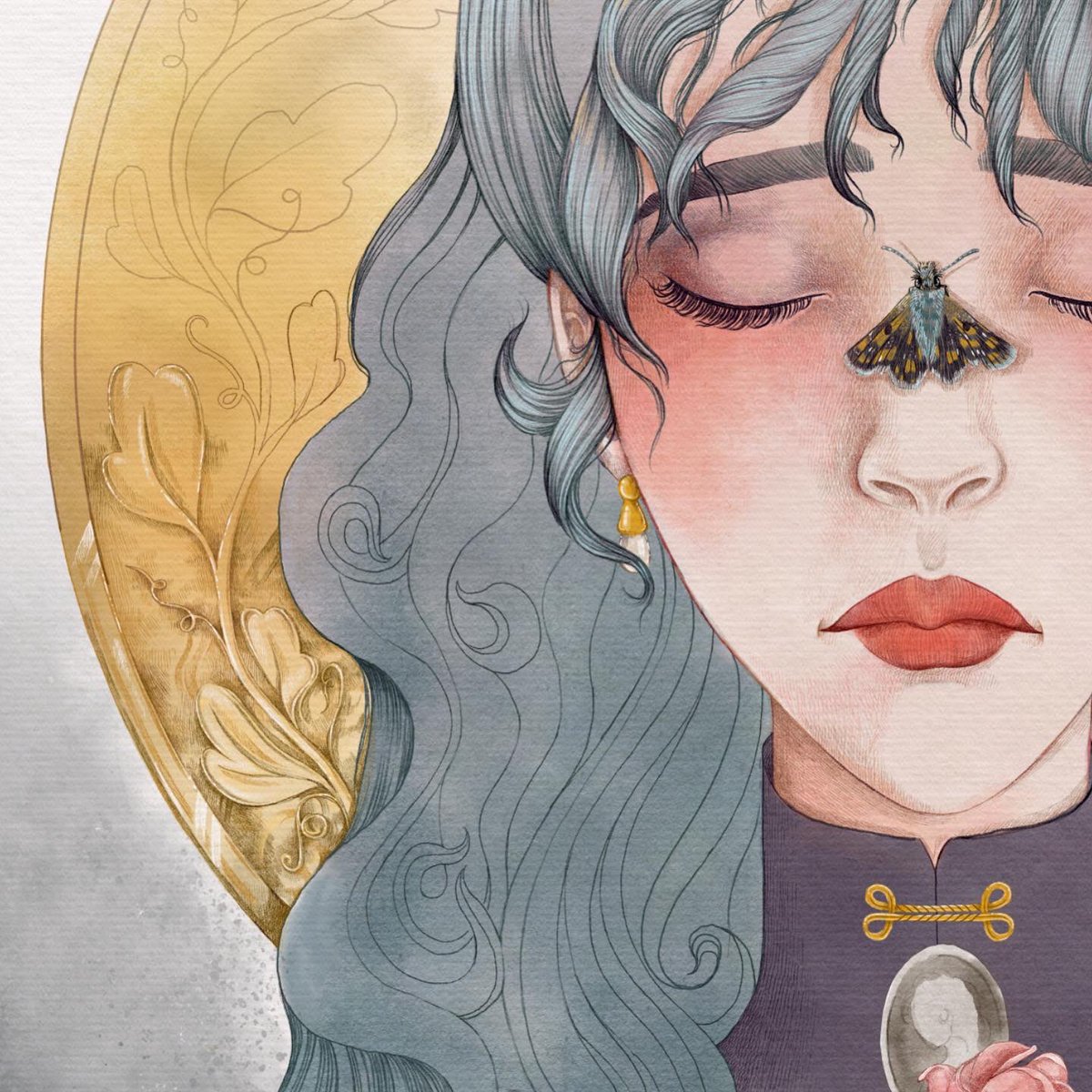InkedApril's tweet photo. Creating a golden medallion in the background. This detail is definitely going to take time. But I’m loving it! ❤️🤗 #artist #artistsontwitter #illustration #inkedapril #adobefresco #artdeco #fantasyart https://t.co/NSID3YmujE