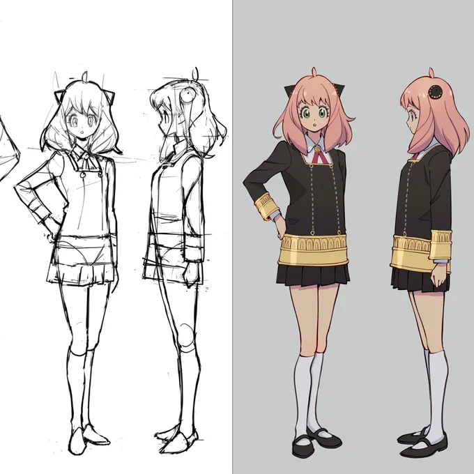 アーニャのデザインは意図的に背を低く幼い雰囲気にしています
彼女が最初から年齢をサバ読みしているということもありますが
いつまでもダミアンから愛を込めて「チンチクリン」って呼ばれ続けてほしいという勝手な願望がちょっと混ざってます(⚠︎わたしの個人的な解釈であり公式とは関係ありません 