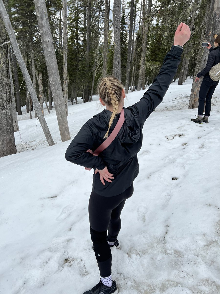 jess_skopec's tweet photo. When I pointed at a mountain covered in snow and said “let’s hike that one” it was a joke. Why was I surprised the next day when we hiked the mountain. https://t.co/Gqf3qPG0rs