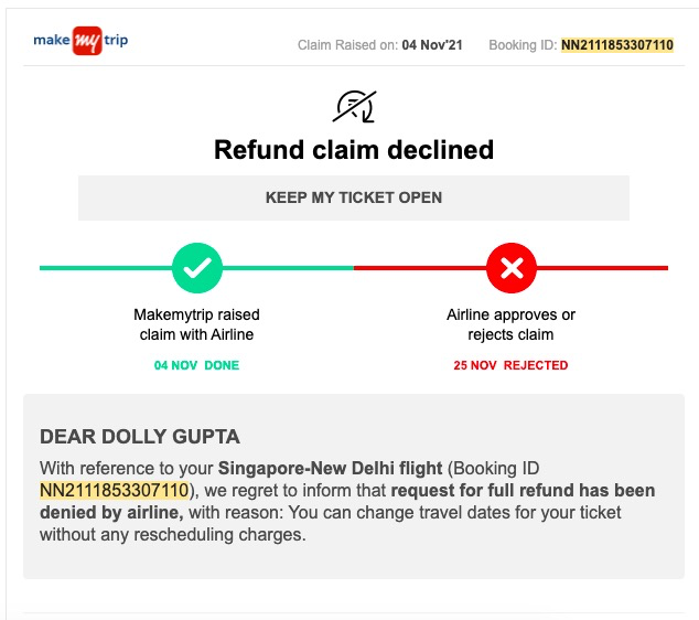 ank20's tweet photo. No more booking on Makemytrip. For the 2nd time they failed to refund me my money. International borders closed 2 days before the check-in date and opened 2 years later. Now Makemytrip is neither refunding nor helping to reschedule. Shame on you @makemytrip https://t.co/JISOWOv4Kw