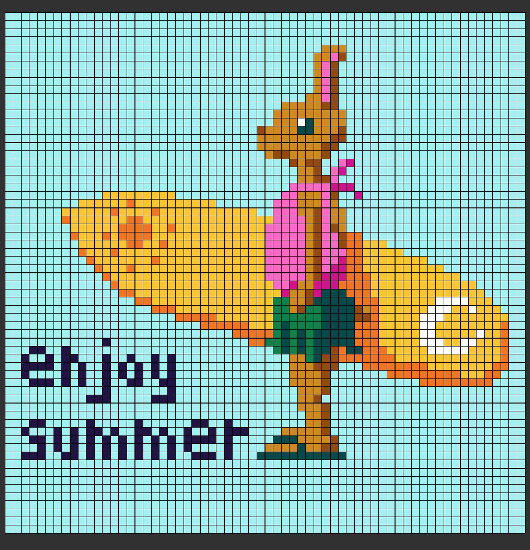sazanka0505's tweet photo. 8bit Painterというアプリでクロスステッチの図案を作ってみました。
描いた絵をエクスポートすると1枚目みたいに罫線が消えてしまうので、作業画面をスクショし���2枚目みたいな画像を残しています。(ただ、太線は8マスごとなので注意！)
#8bitPainter #PixelArt #ドット絵 #クロスステッチ https://t.co/IAWpIr8rNq