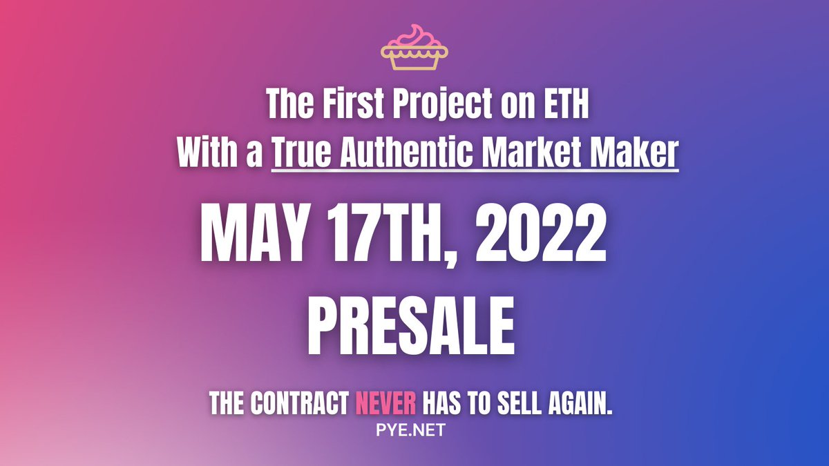 REINTRODUCING #PYE 

THE FIRST TOKEN ON #ETHEREUM TO LAUNCH POWERED BY SWAP 2.0 TECH PROTOCOL. 

JOIN US MAY 17TH AT 12PM PST FOR THE PRESALE &amp; VISIT PYE.NET TO LEARN MORE! 

#ETH #Ethereum #PYENATION #NFTs