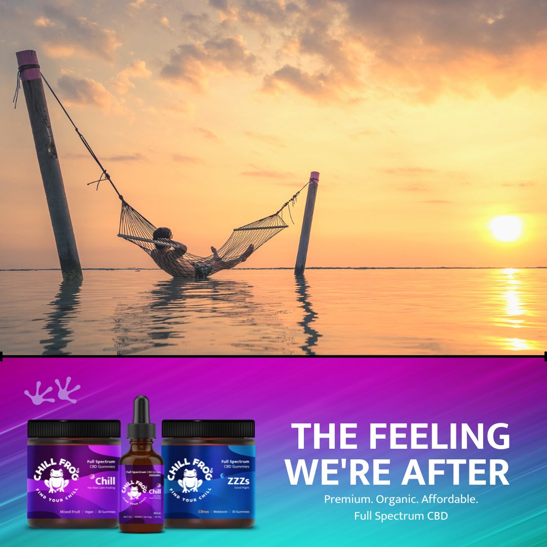 FrogCbd's tweet photo. Bringing a little chill to a stressed-out world. Our organic full-spectrum CBD helps take the edge off

See the links in our bio and come visit

#findyourchill 
#cbdbenefits #cbdoil #cbdsleep #cbdstress #cbdchill #relax #sleepaid #fullspectrumcbd #cbdgummies #stressed #calm #cbd https://t.co/YMe3pcI8Xx