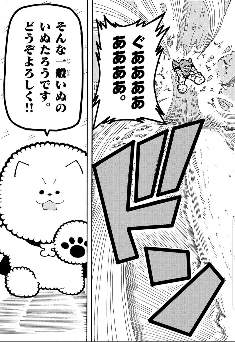 かわいい系最強英雄いぬコメディ
『伝説のいぬたろう』1話 12
(見開きなので右から見てください) 