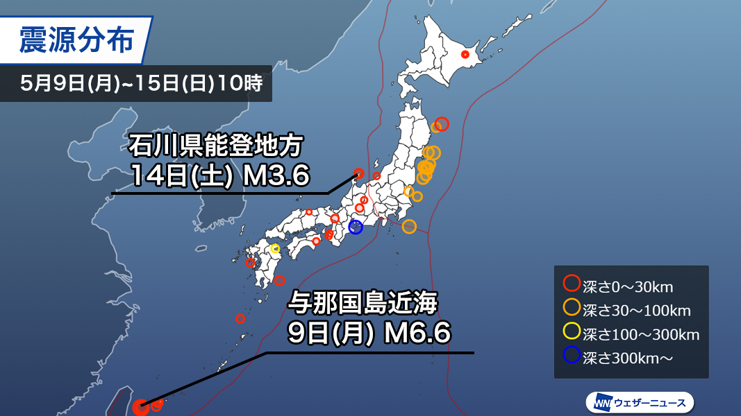 wni_jp's tweet photo. 【週刊地震情報】9日(月)は与那国島近海でM6.6の地震が発生し、緊急地震速報(警報)が発表されました。また、同日は遠州灘の深発地震で異常震域が現れています。
https://t.co/3oJKTrZ1nM https://t.co/2eOsZqq7EN