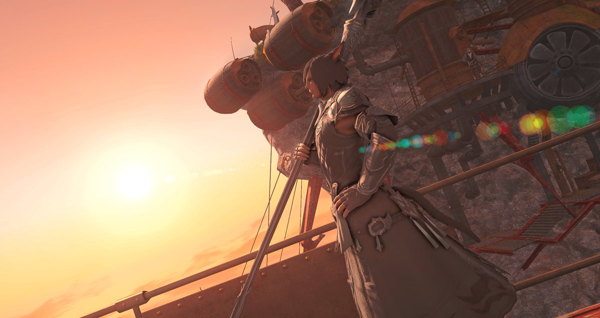 VannTheMan's tweet photo. Taking to the skies in search of treasure and freedom. That is the life of a sky pirate. #FFXIV #miqote #NenekoColorS #GPOSER https://t.co/t4wSnJb8dH