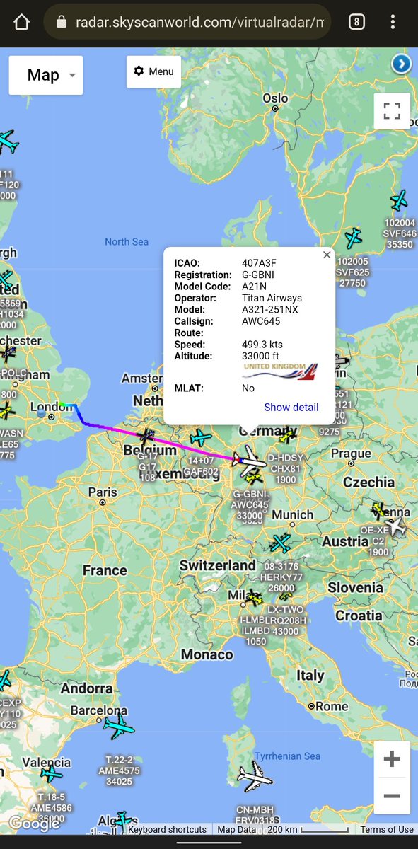 scan_sky's tweet photo. Titan Airways ๐ฌ๐ง - A321-251NX - G-GBNI - #AWC645
Departed From Stansted Airport ๐ฌ๐ง & Routing To Abu Dhabi Intl ๐ฆ๐ช
Aboard Is British PM #BorisJohnson, Heading Out To The #UAE To Pay Condolences To Sheikh Khalifa bin Zayed Al Nahyan, President Of The UAE & Ruler Of Abu Dhabi. https://t.co/8wsABAFnZc