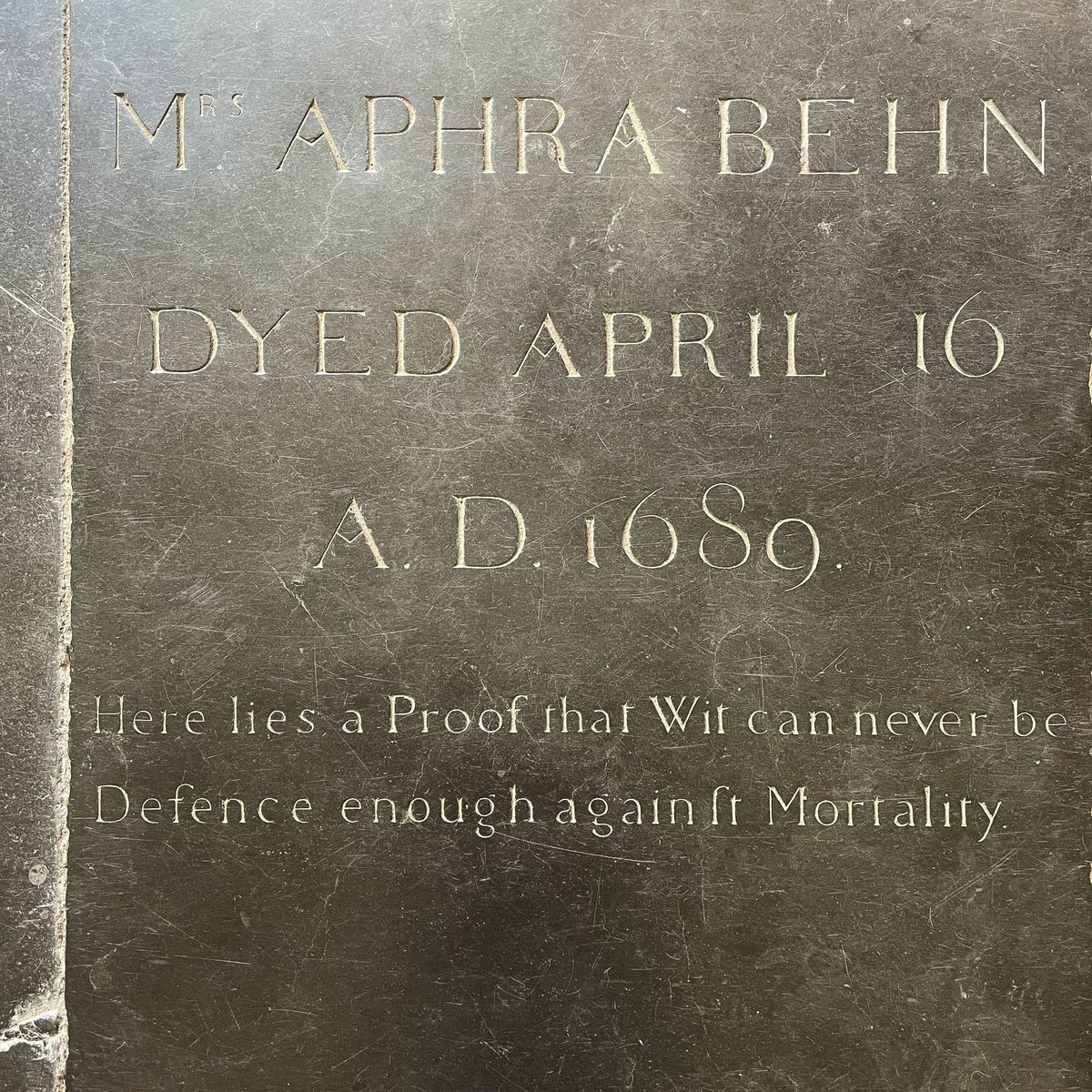 This is the epitaph for the first Englishwoman who made her own living as a writer. Can’t tell if it’s a compliment or a takedown but either way this quote is going into my next book. #AphraBehn #WritingCommunity