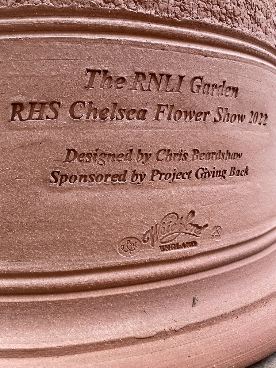 After months of designs and exploration our collaboration with the wonderful team @WhichfordPots arrived in the @RNLI Chelsea garden- inspired by classical vases and decorated in coral and floral motifs in the form of the lifeboat hull #RNLIatChelsea #ProjectGivimgBack