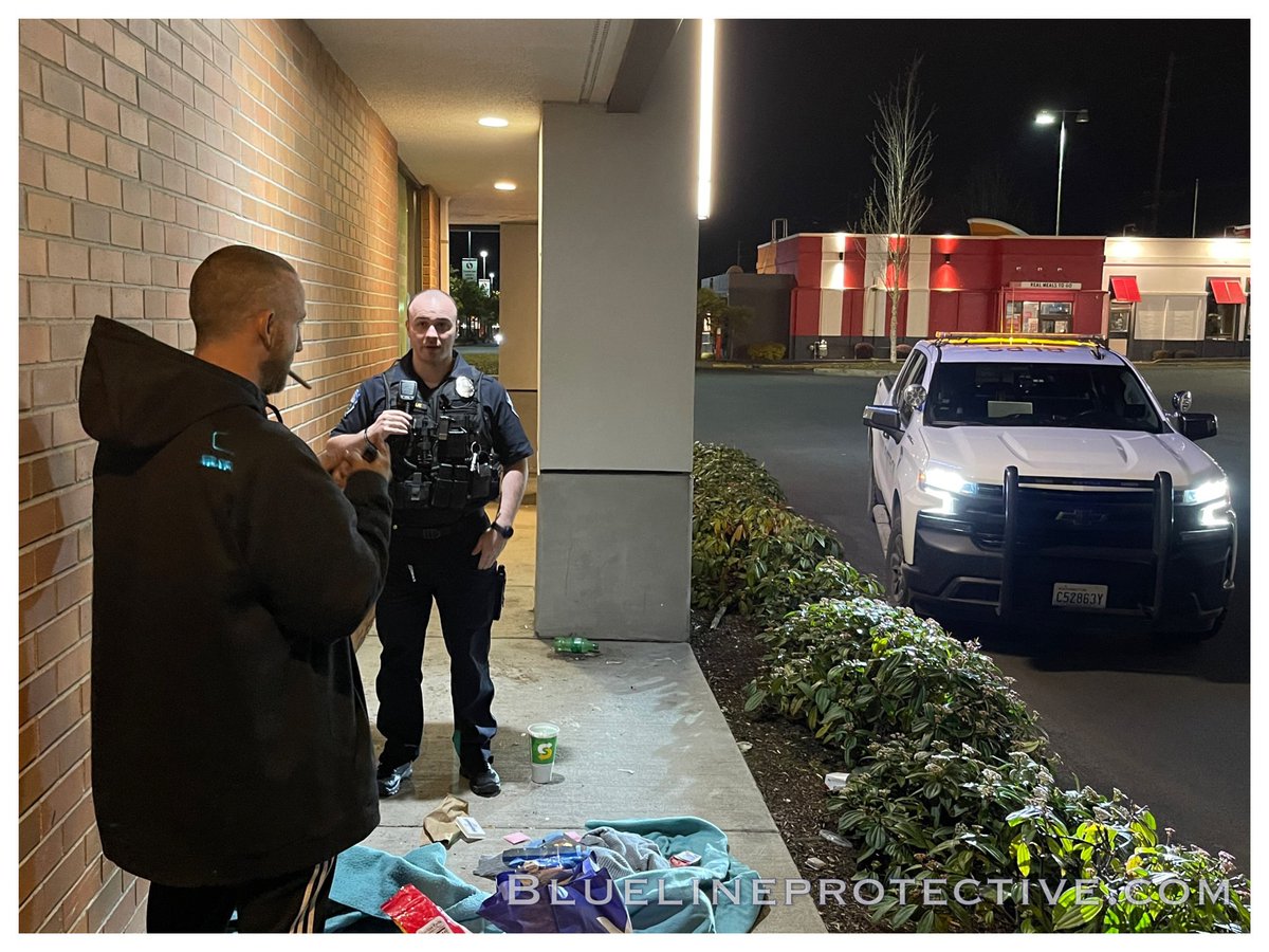 BLPSPatrol's tweet photo. Subject was loitering in a shopping center during the night time hours. Subject had his belongings, that included drug paraphernalia scattered on the sidewalk. Subject was served a trespass warning and removed from property. #bluelineprotective #patrol https://t.co/0OC6Ms6HPk