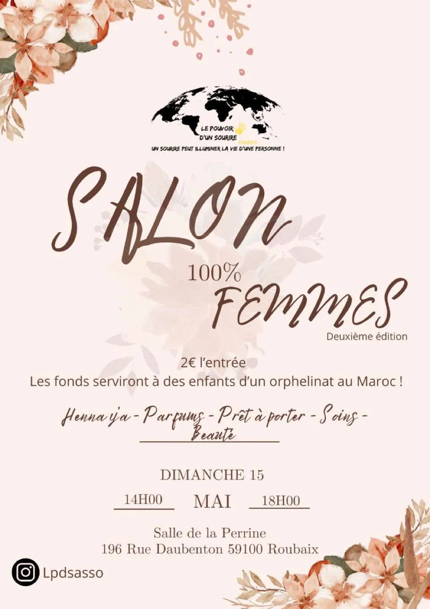 lpdsasso's tweet photo. Aujourd’hui à lieu notre salon 100% femmes à la salle de la Perrine ( au 196 rue Daubenton à Roubaix) on vous attends nombreuses . Les fonds récoltés permettront de financer le voyage humanitaire. 

#LPDS https://t.co/leAsDivsGL