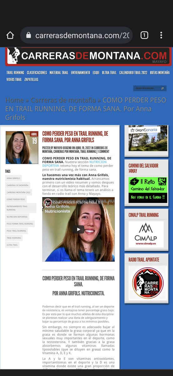 cmmatam's tweet photo. @moxigeno Creo que el tema de Wordpress que tenéis en la web de carreras de montaña está poco adaptado a móviles. En mi teléfono por lo menos se puede ver, pero la letra es tan pequeña que resulta cansado leer el artículo. Al final acabo dejándolo a medias o pasando al ordenador https://t.co/pHjmbyBfix