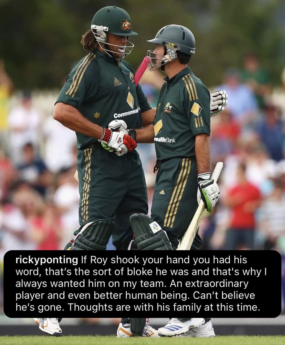LMcKirdy7's tweet photo. Ricky Ponting with his tribute to Andrew Symonds. 

Really rough day today for Aussie cricket. https://t.co/i49x4Hvbdz