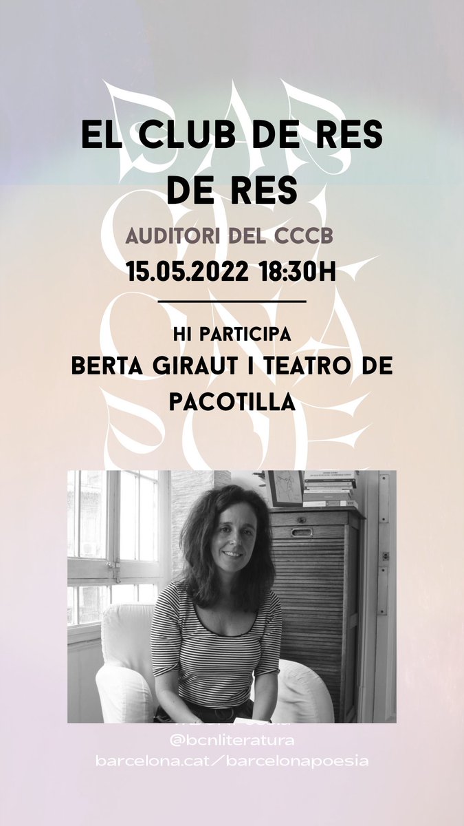 bcnliteratura's tweet photo. 💬 A les 18:30: «El club de res de res» a l'auditori del @cececebe!

Poesia, arts escèniques i salut mental en un espectacle de Teatro de Pacotilla creat i dirigit per @berta_giraut, poeta i actriu, dramaturga.

@laltrefestival @Fundacio3Turons https://t.co/2Vmrswwvn8