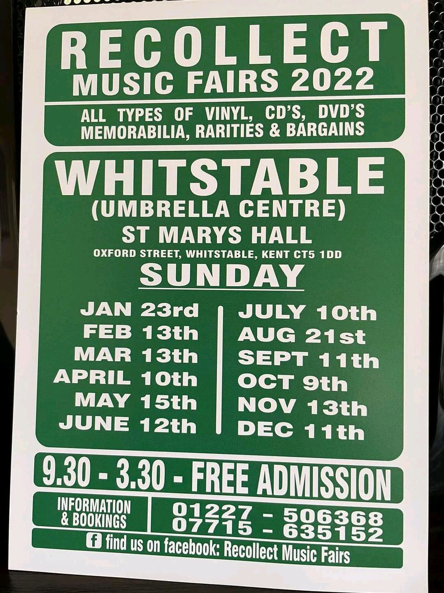 Recollects back with their monthly market! Today from 9:30am - 3:30pm, treat yourself to some new vinyls here at the Centre!

#Whitstable #Whitstabletogether #Whitstableumbrellacentre #music