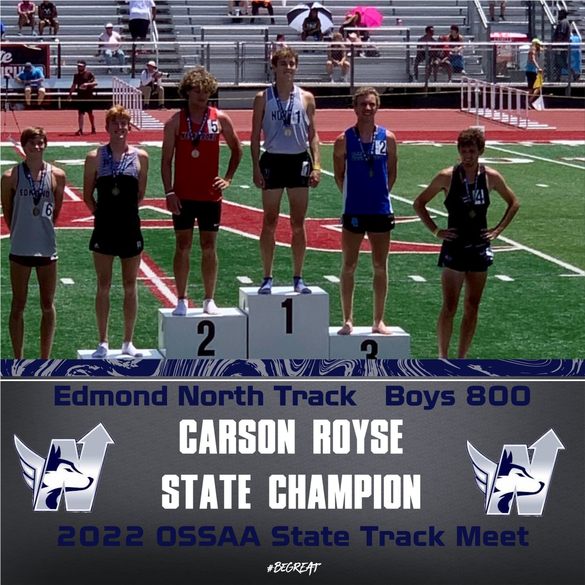 Congrats to Carson Royse on finishing as the State Champion in the Boys 800 at the 2022 6A State Track Meet! #HuskyNation #beGREAT <a href="/ENorthTrack/">ENTF</a>