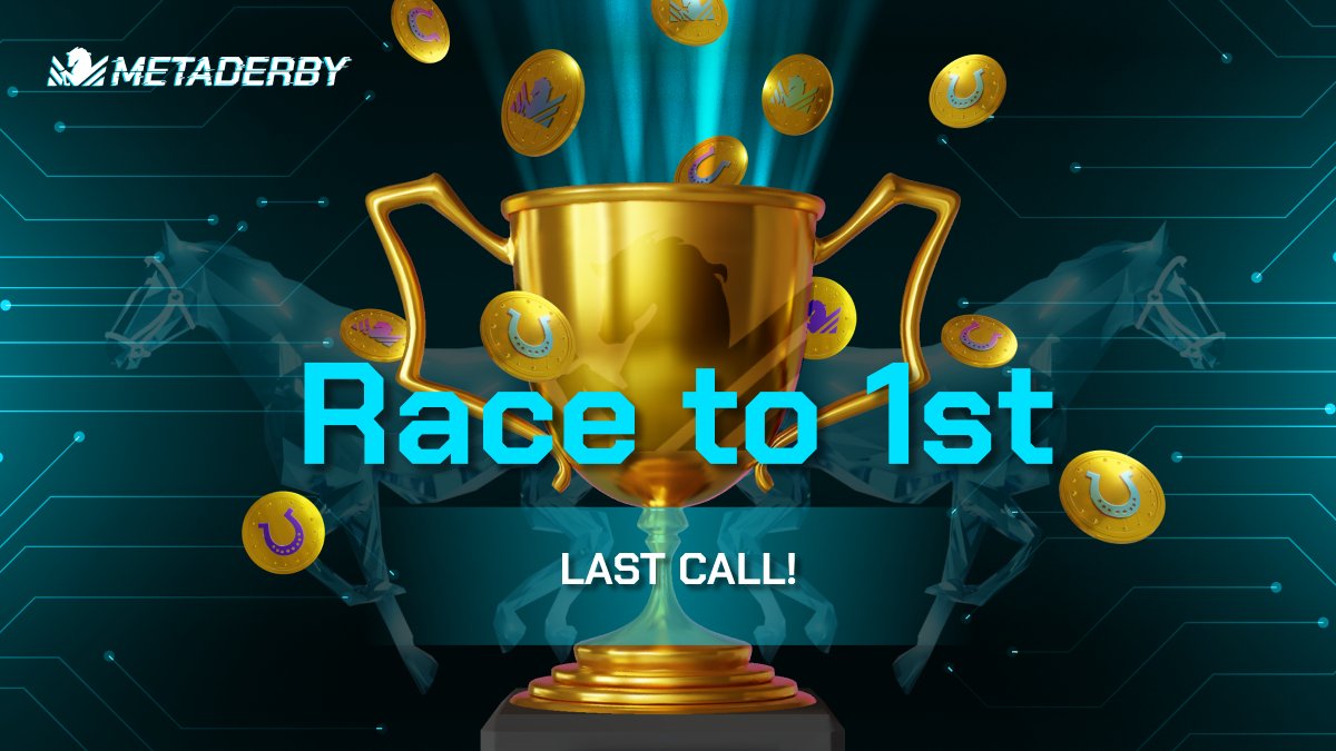 metaderby's tweet photo. It's your LAST CALL!
Race to 1st Campaign finishes tomorrow, May 16th!
1โฃ Post your screenshots
2โฃ Tag @metaderby
3โฃ Use the hashtags #MetaMMR / #MetaBreed / #FastestFinish
4โฃ Get yourself some street cred and some $HOOF rewards!
โฌ๏ธ Guide below โฌ๏ธ
https://t.co/t2ysyBQ0i9 https://t.co/ZgRrwLkC6Y